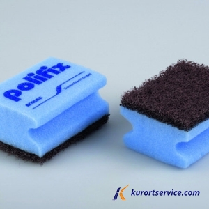 Губка с коричневым абразивом POLIFIX POT SPONGE 9х8 см  голубая 10шт/уп